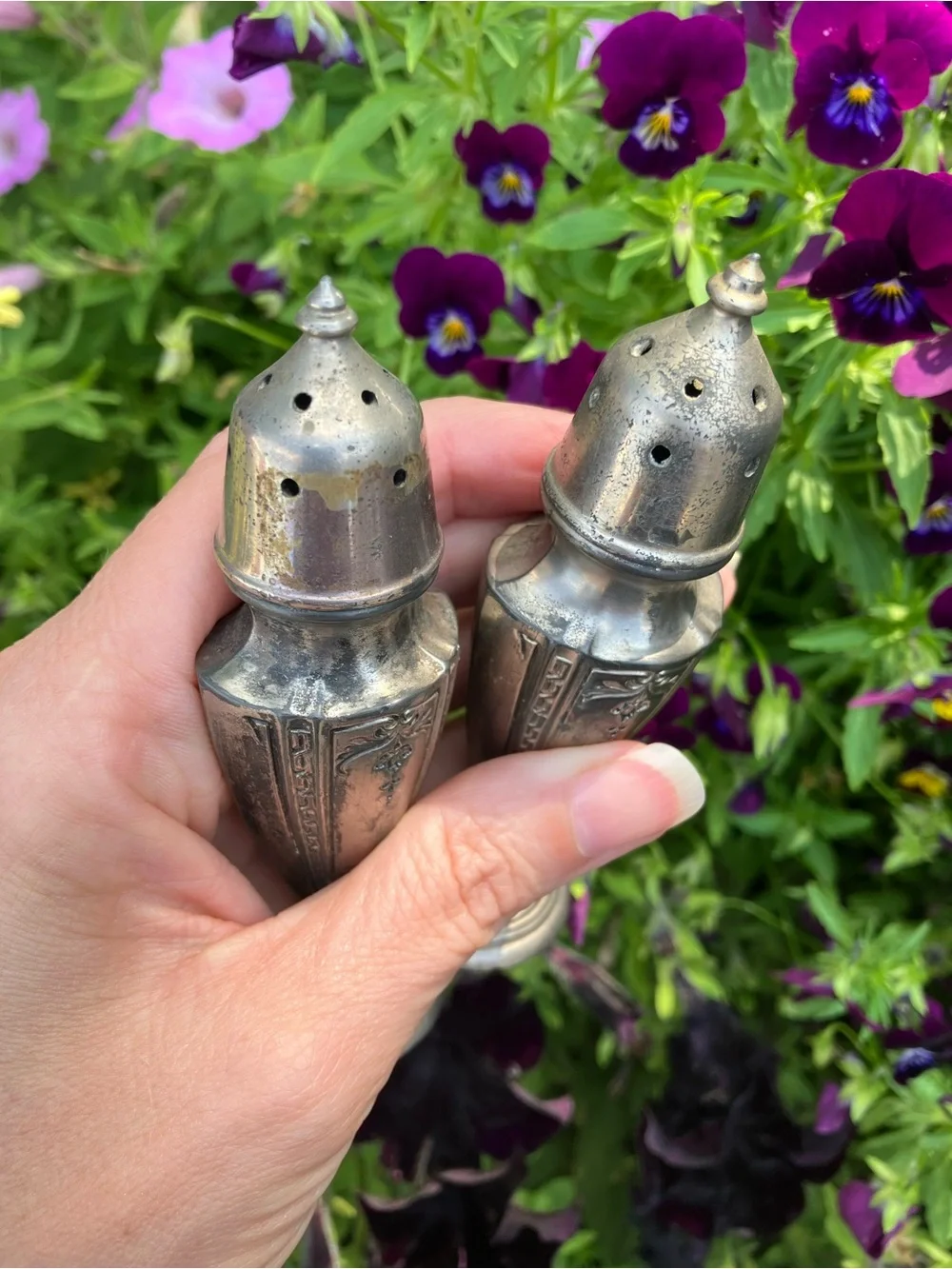 Vintage Rustic Quaker Shaker Astor Silver Metal Salt and Pepper Shakers